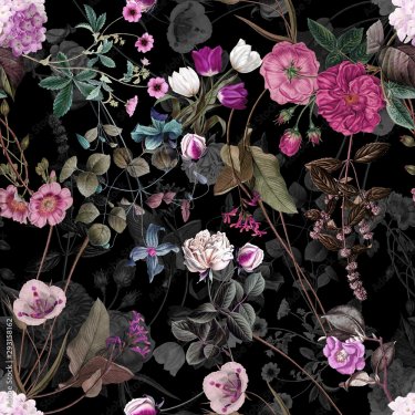 Motif floral vintage sur fond foncé - 901157774