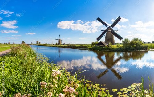 Moulins à vent au canal à Kinderdijk