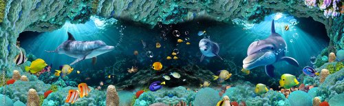 3D Underwater Colorful fishes living room wallpaper, 3d illustration for wall decoration High quality wall art.