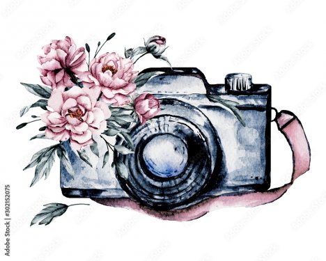 Camera with flowers.