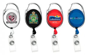 30 4 Colour Process Carabiner Style Retractable Badge Reel with Metal Slip Clip