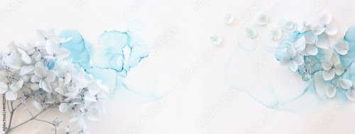 Creative image of pastel blue Hydrangea flowers on artistic ink background - 901157982