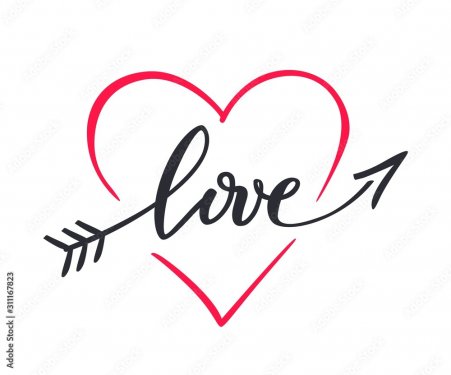 The word love hand drawn, lettering love in the form of an arrow inside the h... - 901157998