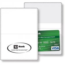 Econo Vinyl Wallet business card holder, white or black vinyl - closed size 3.875 x 2.625 Screen-printed in 1 spot colour, on front only
