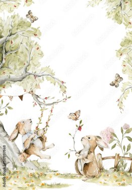 Illustration de bébés lapins mignons dans un paysage sauvage - 901158082