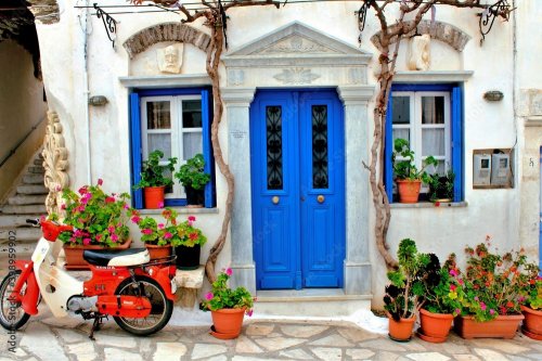View of a house at the traditional village of Pyrgos in Tinos island, Greece