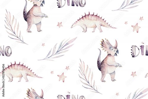 Cute cartoon baby dinosaurs seamless pattern - 901158206