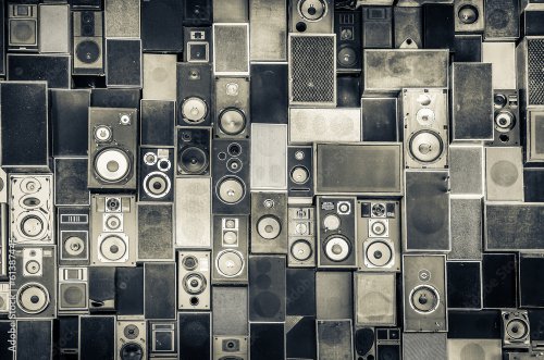 Music speakers on the wall in monochrome vintage style - 901158258