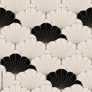 Japanese style seamless tile with exotic foliage pattern - 901158253