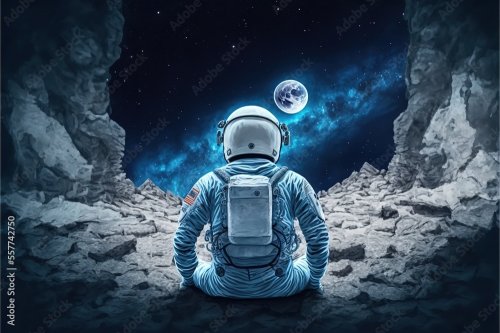 Astronaute a la sortie d'une grotte - 901158327