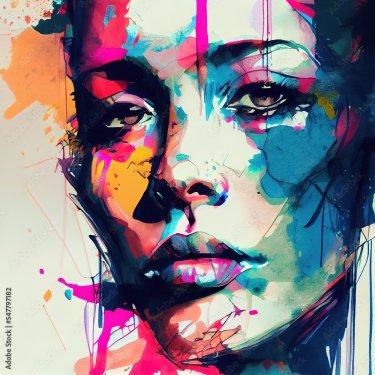 Beau portrait féminin abstrait, superbe illustration colorée dans un style gr... - 901158310