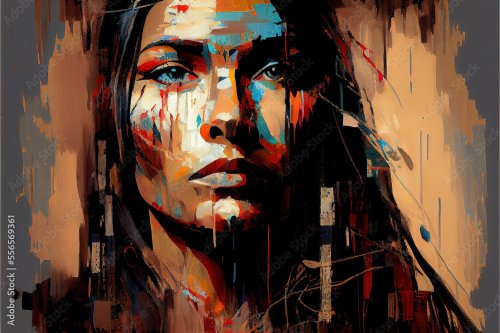 Peinture d'une jolie femme amérindienne - 901158311