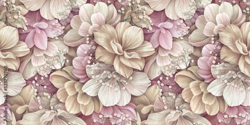 Delicate hydrangea, rose flowers in beige, pink, white pastel color - 901158372