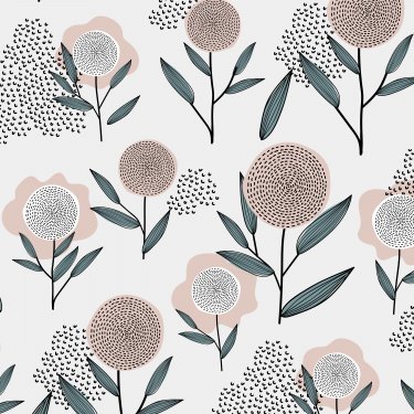 Pink flower pattern background, feminine doodle - 901158335