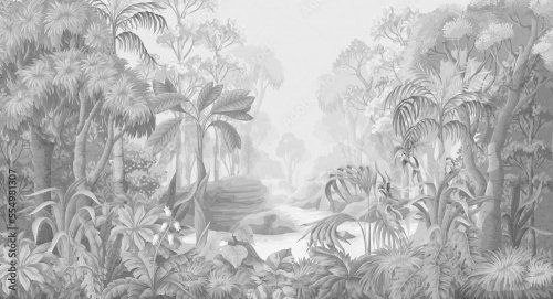 Paysage de jungle monochrome