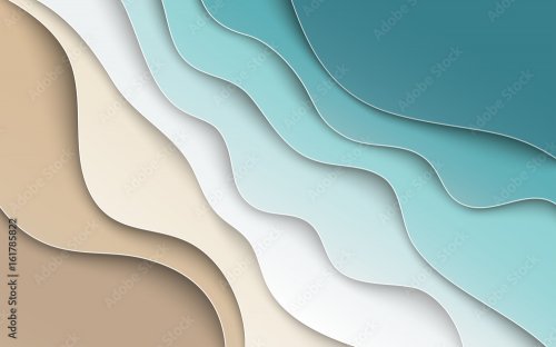 Abstract blue sea and beach summer background with curve paper waves and seac... - 901158441
