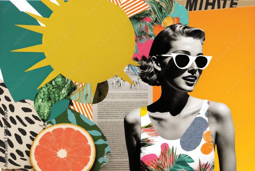 Summer vacation unusual trendy art paper collage