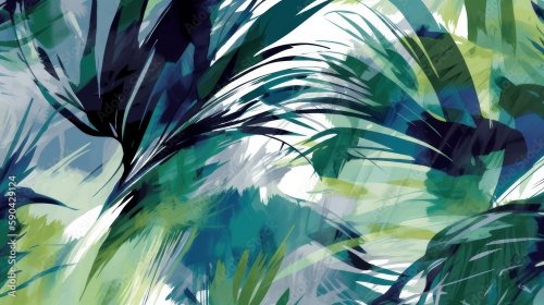 Feuilles de palmier floral abstrait vif en aquarelle dans un style moderne - 901158446