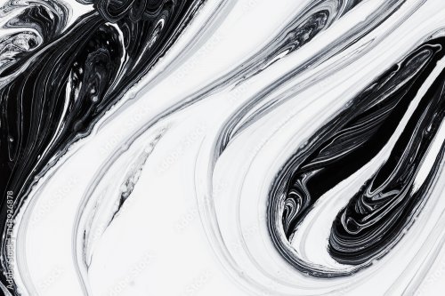 Fond abstrait, peinture à l'huile minérale blanche et noire sur l'eau - 901158470