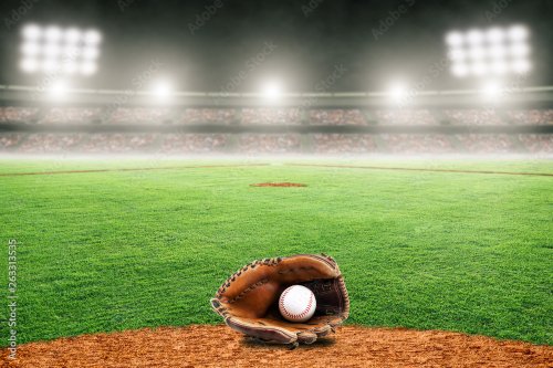Baseball Glove on Field in Outdoor Stadium - 901158425