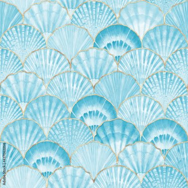 Watercolor sea shell seamless pattern