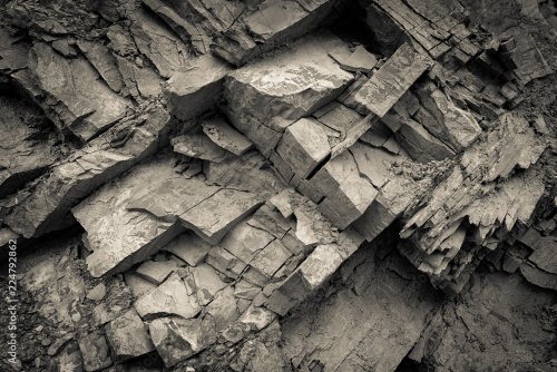 Texture, background layers and cracks in sedimentary rock on cliff face - 901158436