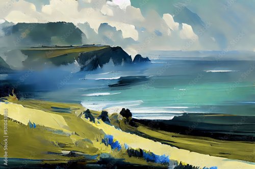 An acrylic style painting of an English coastal scene - 901158438