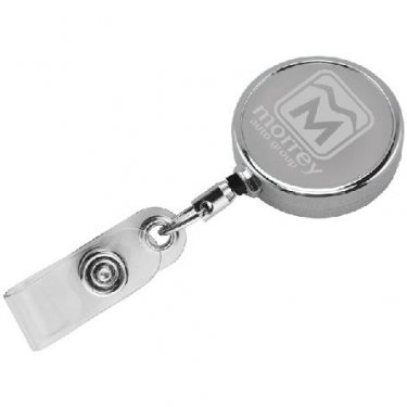 30 Laser Engraved Chrome Solid Metal Badge Reel with Slip Clip