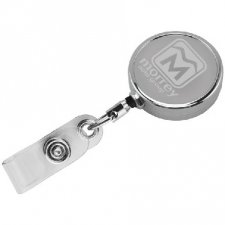 30 Laser Engraved Chrome Solid Metal Badge Reel with Slip Clip