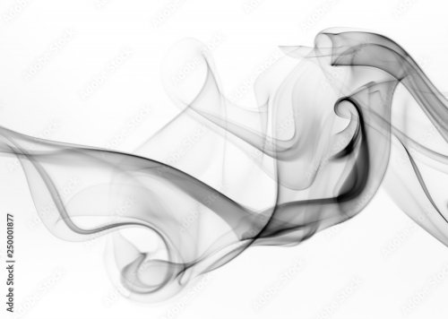 Black smoke on white background, abstract art, Movement of smoke - 901158485