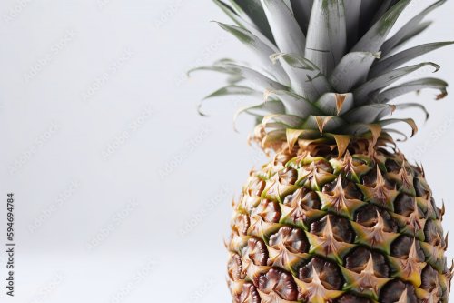 Gros plan d'un ananas sur fond gris  - 901158488