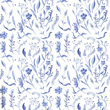 Motif floral bleu en aquarelle - 901158504