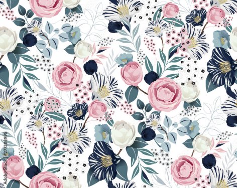 Vector illustration of a seamless floral pattern in spring - 901156538