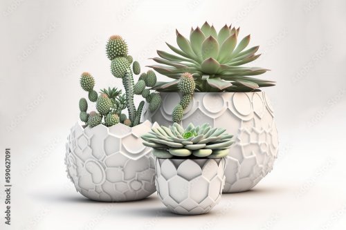 Plantes succulantes dans des pots minimalistes - 901158492
