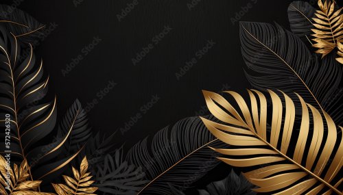 Luxury floral background with golden and black palm - 901158519