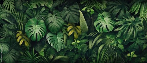 Background of monstera tropical green leaves - 901158529