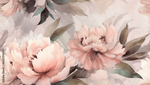 Delicate floral watercolor pattern of peonies f...