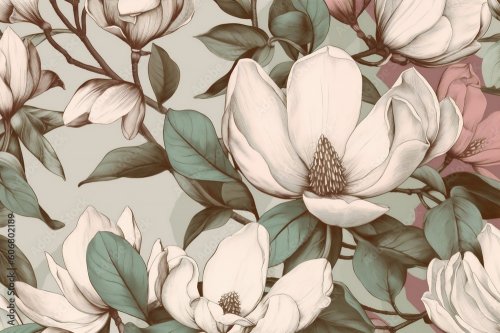 Aquarelle de fleurs de magnolias, pivoines et f...