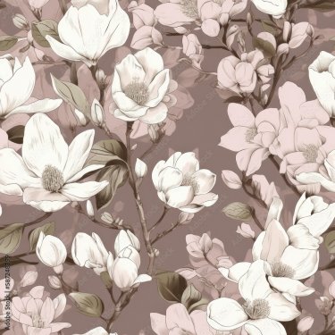 Beautiful seamless floral pattern with Cherry blossoms and magnolias - 901158602