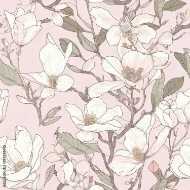 Beautiful seamless floral pattern with Cherry blossoms and magnolias - 901158601
