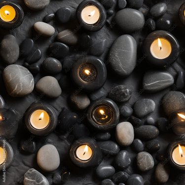 Seamless pattern with aroma candles and stones