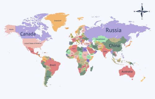 English Flat world map 