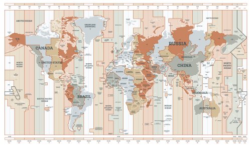 English Time zone map detailed world map with countries names - 901158640