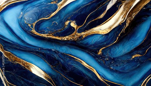 Abstract blue marble fluid art background - 901158633