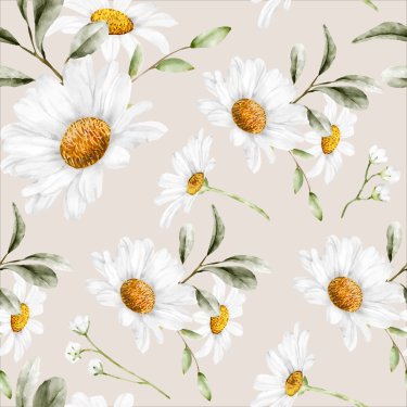 Beautiful watercolor daisy flower seamless pattern - 901158674