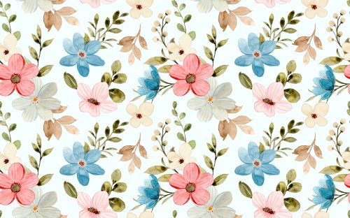 Seamless pattern of colorful watercolor wildflo...