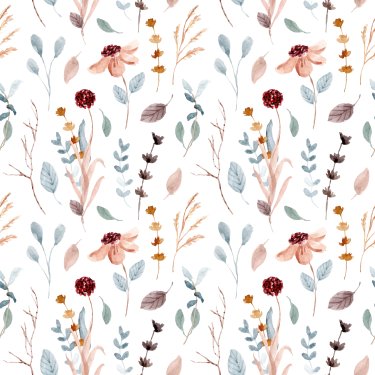 Soft floral and branches watercolor seamless pattern