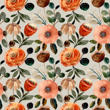 Watercolor seamless pattern with brown flower - 901158657