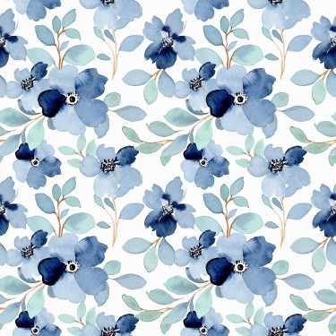 Blue floral watercolor seamless pattern