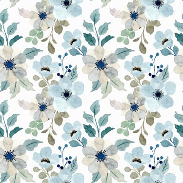 Soft blue gray floral watercolor seamless pattern
